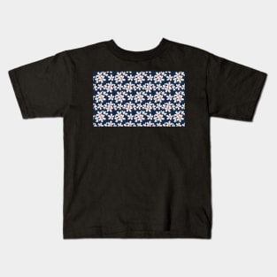 White flowers on a blue background pet bandana Kids T-Shirt